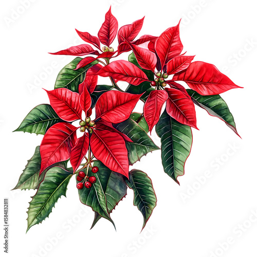Vibrant Red Poinsettia Blooms: Festive Holiday Decoration