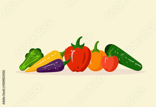 Colorful assortment of fresh vegetables on pastel background  
