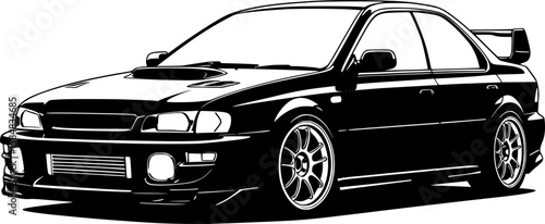 black and white JDM Street Race Car 