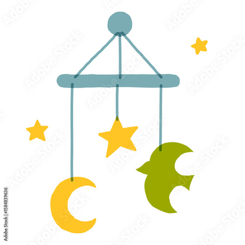 月と星のベビーモビール（寝かしつけアイテムイラスト）