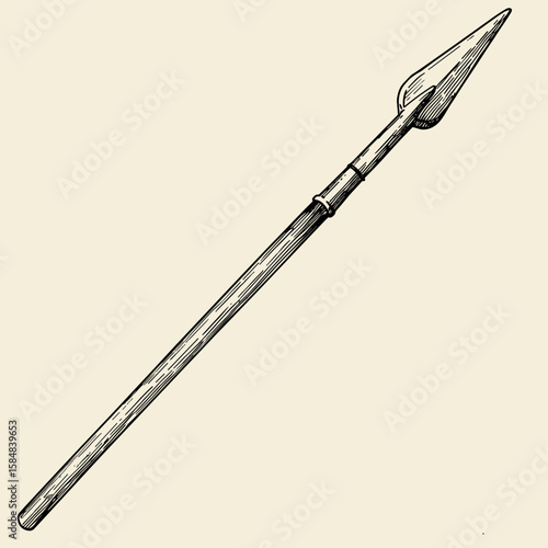 Javelin spear illustration in detailed vintage style  
