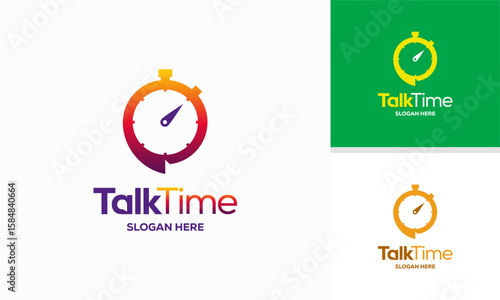 Talk Time logo designs concept vector, Discuss Clock logo template symbol icon