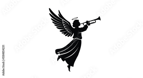 Angel Silhouette Blowing a Trumpet