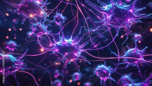 Neural Network Activity with Glowing Brain Connections, High-Resolution Concept Art