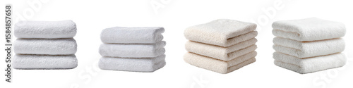 Stacks of folded towels arranged in a neat and orderly fashion, isolated on transparent background