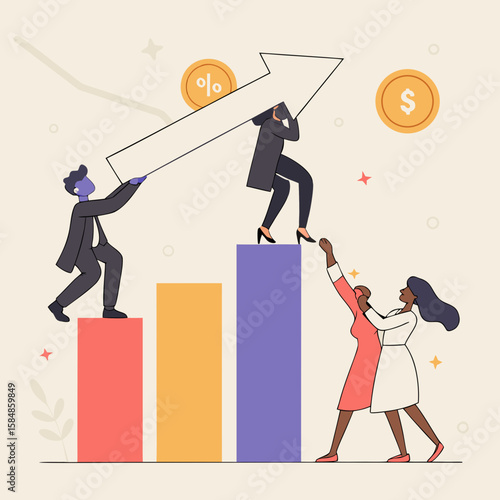 
a group of people holding up a bar graph