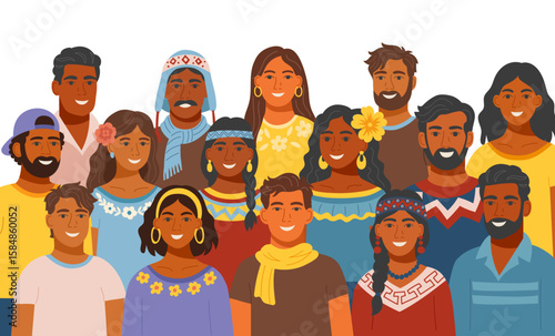 South America ethnicities people. Portraits of men and women of different South American nationalities. Concept of equality, diversity, inclusion. Vector background in flat style.