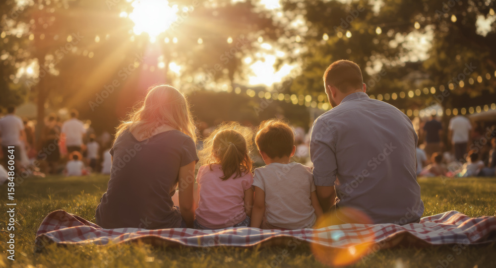 Fototapeta premium Picnic in the park for fun family. Family picnic park outdoor sunlight blanket children summer together relaxation create joyful,outdoor activity summer vacation, travel and adventure holiday