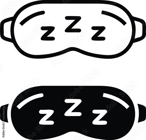 Sleep Mask Zzz Icons – Black and White Eye Cover Vector for Night Rest and Relaxation