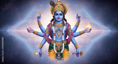 Portrait of Lord Vishnu in Celestial Blue Light