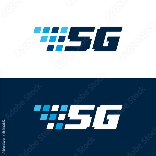 Fast Pixel 5G logo designs concept vector, 5th generation mobile network logotype. isolated vector 5G icon. high speed connection wireless systems sign