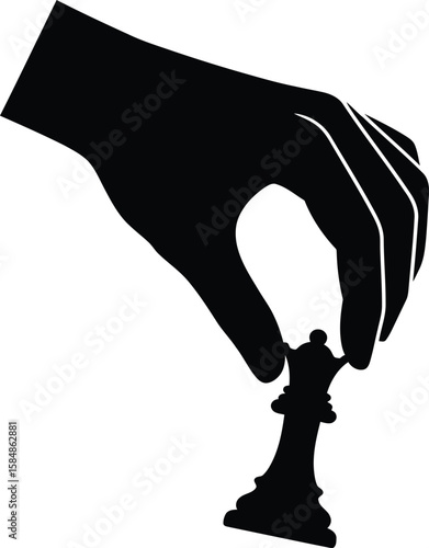 A hand in silhouette is moving a chess queen, suggesting a strategic move in a game of chess.