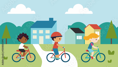 kids riding bikes in peaceful suburban street