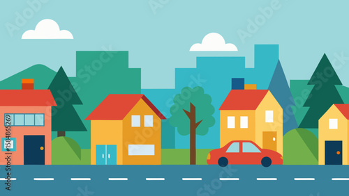 colorful suburban street with cartoon houses