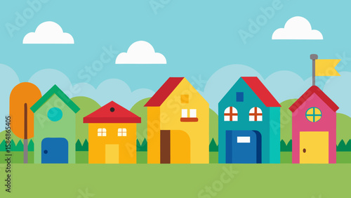 identical houses stylish neighborhood cartoon