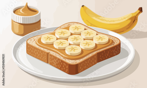 Peanut Butter and Banana Toast: Healthy Snack Illustration