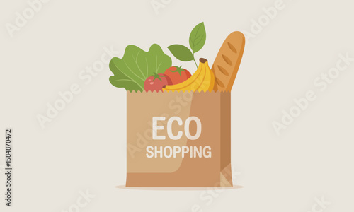 Eco-Friendly Grocery Shopping: Sustainable Lifestyle Illustration