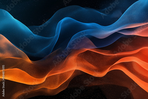 Grainy blue orange black background, abstract color gradient wave shape noise texture poster header banner wallpaper cover design. Vibrant color gradient grainy texture background orange red blue