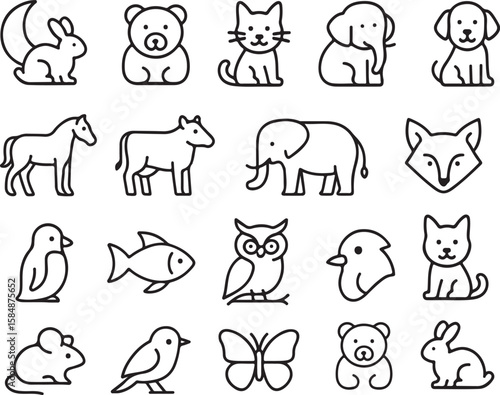 outline editable animal icon set, different collection of animal icon set graphic design