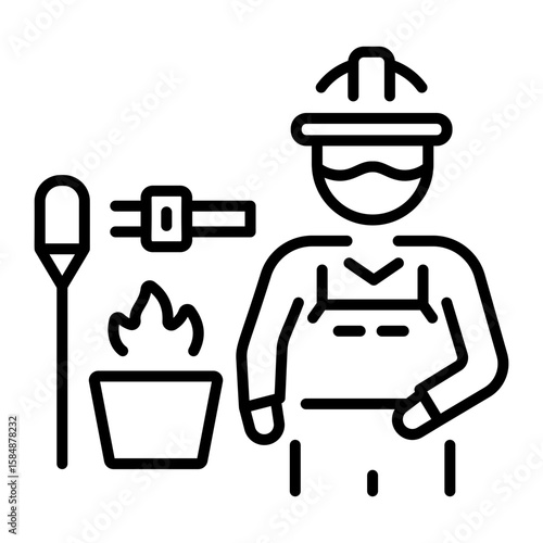 An outline style icon depicting foundry worker