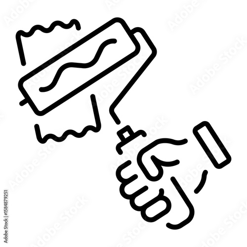 An outline style icon depicting paint roller