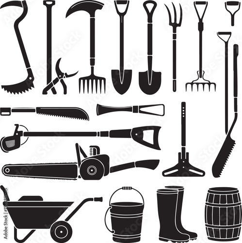 Collection of garden tools and equipment farming agriculture