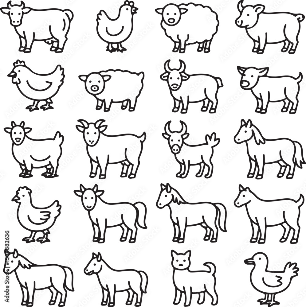 Farm animals and domestic creatures collection chicken sheep Farm animals and domestic creatures collection chicken sheep