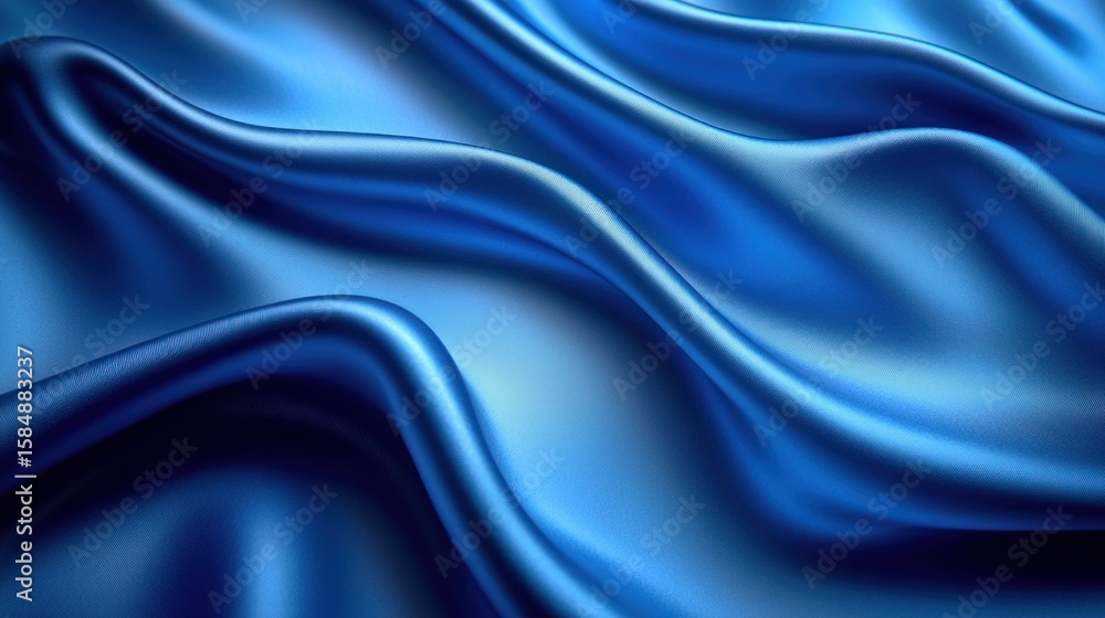 Fototapeta premium Deep blue flowing fabric drapes in smooth, elegant folds