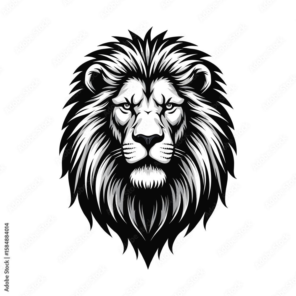 Fototapeta premium Detailed Black and White Lion Face