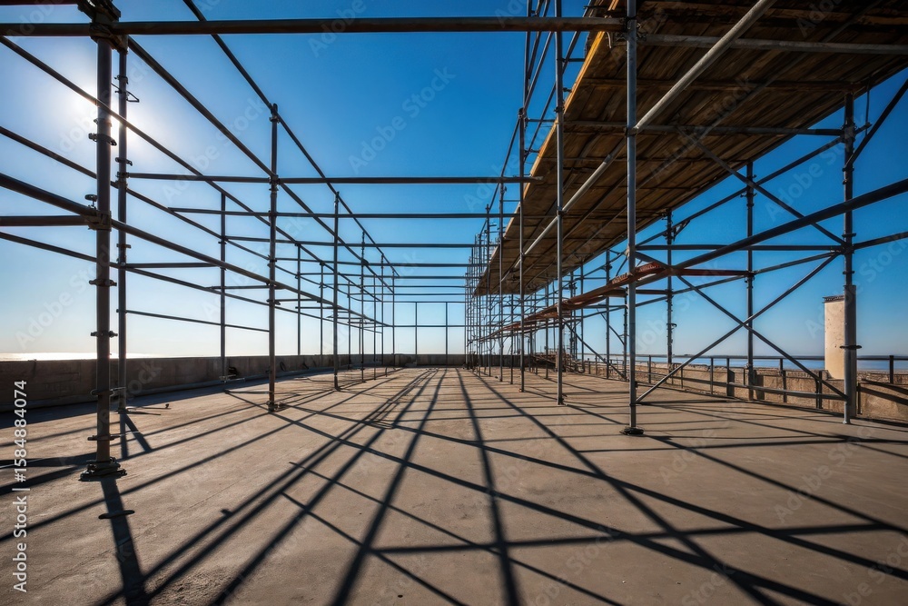 Fototapeta premium Construction Site with Scaffolding Under Clear Blue Sky During Daylight Hours