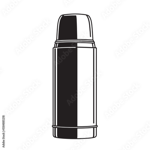 Black and white thermos flask with cap container beverage