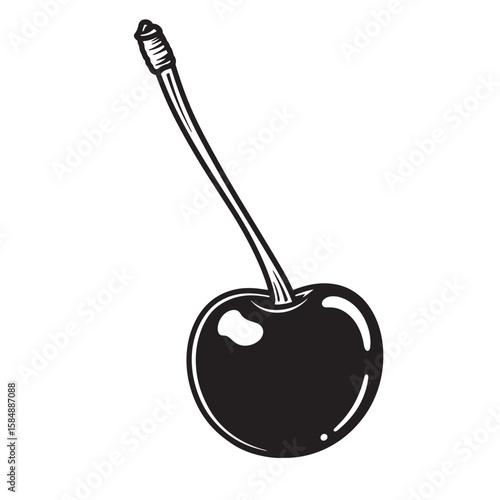 Black cherry with stem vintage art fruit food