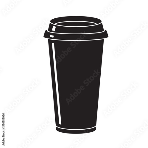 Black disposable coffee cup with white lid and rim vector