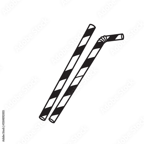 Black white striped drinking straws beverage