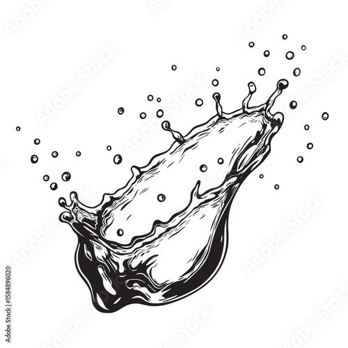 Liquid splash with droplets water fluid