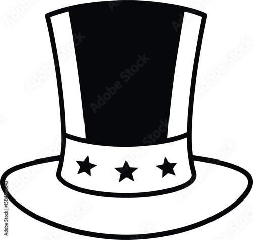 patriotic top hat icon line art vector illustration on transparent background