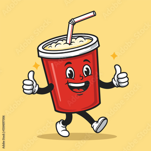 Red Soft Drink Mascot with Straw and Thumbs Up