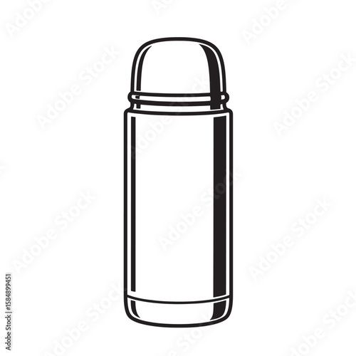 Vintage thermos flask with rounded cap and metallic sheen container beverage