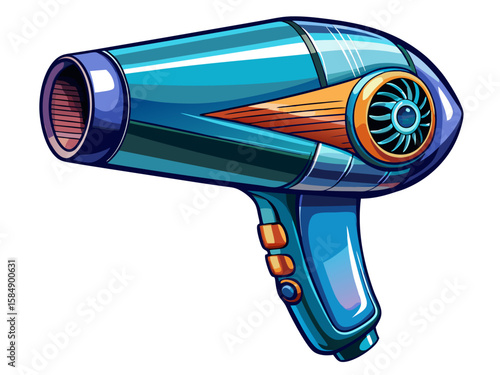 Realistic high-quality modern hair dryer with sleek design and detailed nozzle, isolated on white background. Personal care appliance for drying and styling hair. Vector illustration
