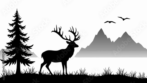 Majestic stag stands tall amidst mountainous landscape deer antlers