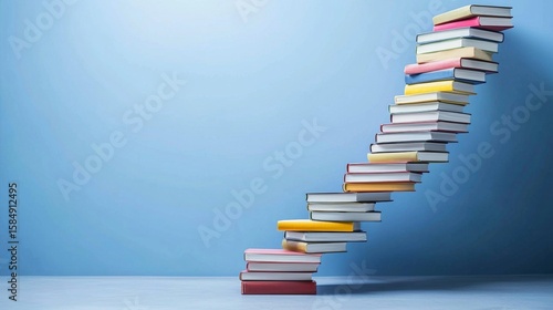 The upward path of intellectual growth depicted through a book-filled staircase.