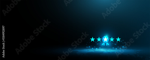 Technology background image, concept of star rating and satisfaction review