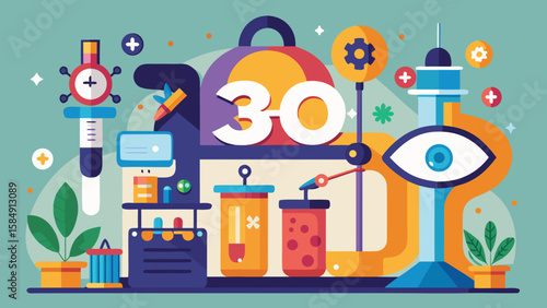 Illustration of 30   learning station with small experiments and e #1919