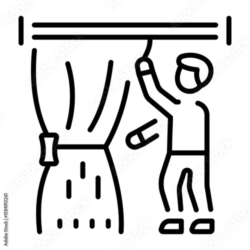 A linear style icon representing curtains  