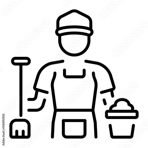A line style icon showing house cleaner  