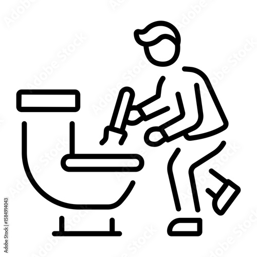 A line style icon showing toilet cleaning 