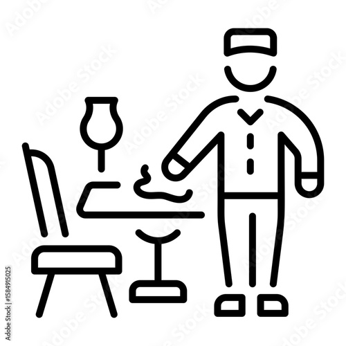 An outline style icon depicting table cleaning 