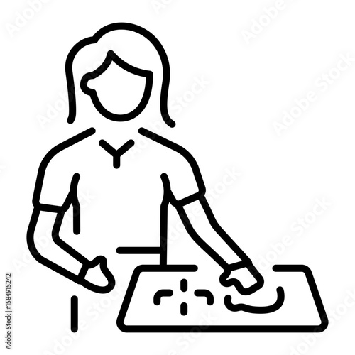 A line style icon showing tabletop cleaning 