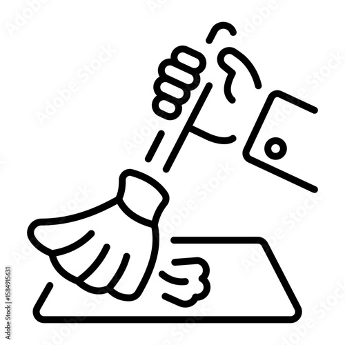 A line style icon showing sweeping floor 