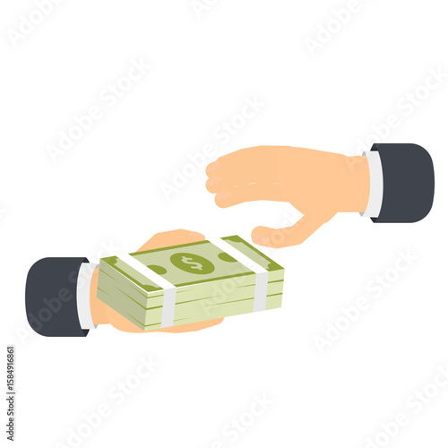 Cash-giving hands. Pay with money, vector illustration.